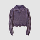 Distressed & Ripped Turndown Collar Cropped Sweater