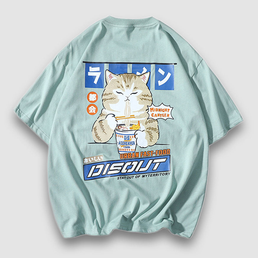 Camiseta impresa de dibujos animados urbanos de comida rápida
