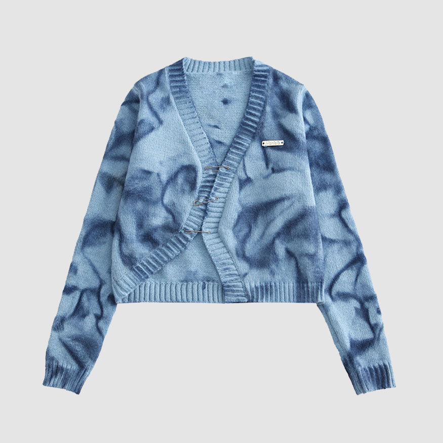 Suéter Cardigan recortado Hem Tie-dye irregular
