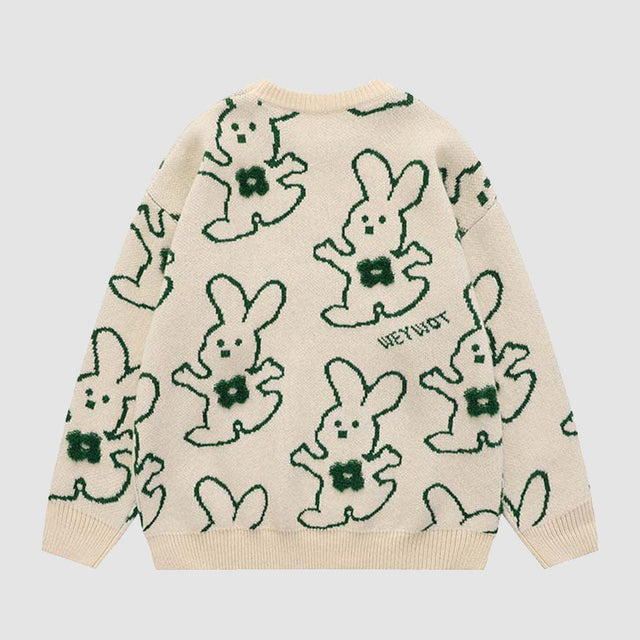 Abrazando al conejo Cartoon Knit Sweater