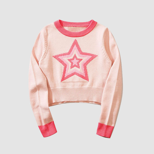 Kurzer Pullover aus Jacquard mit Pentagramm
