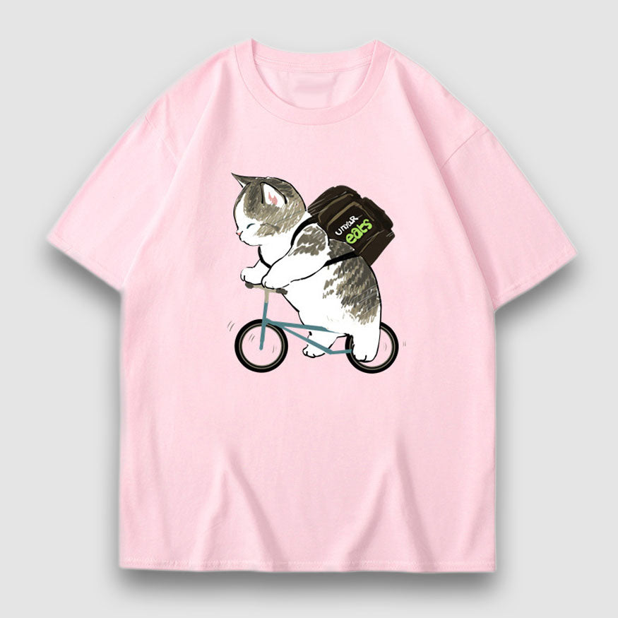 Adorable gato Cartoon Print Tee