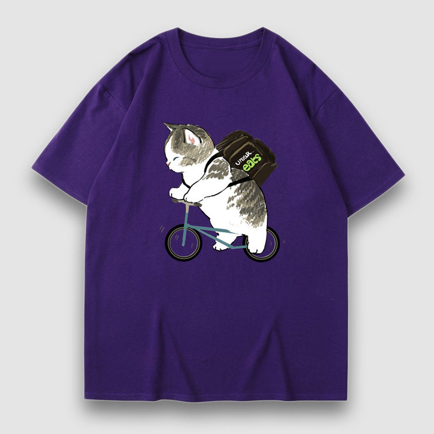 Adorable gato Cartoon Print Tee