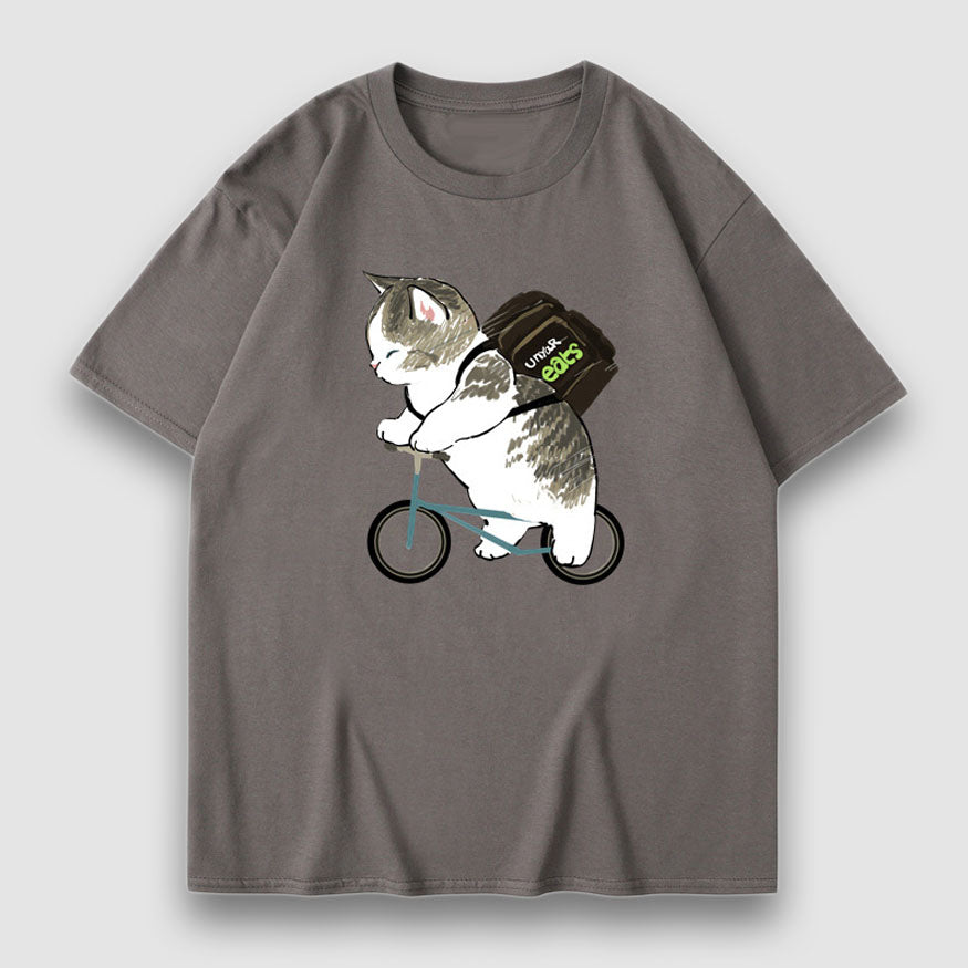 Adorable gato Cartoon Print Tee