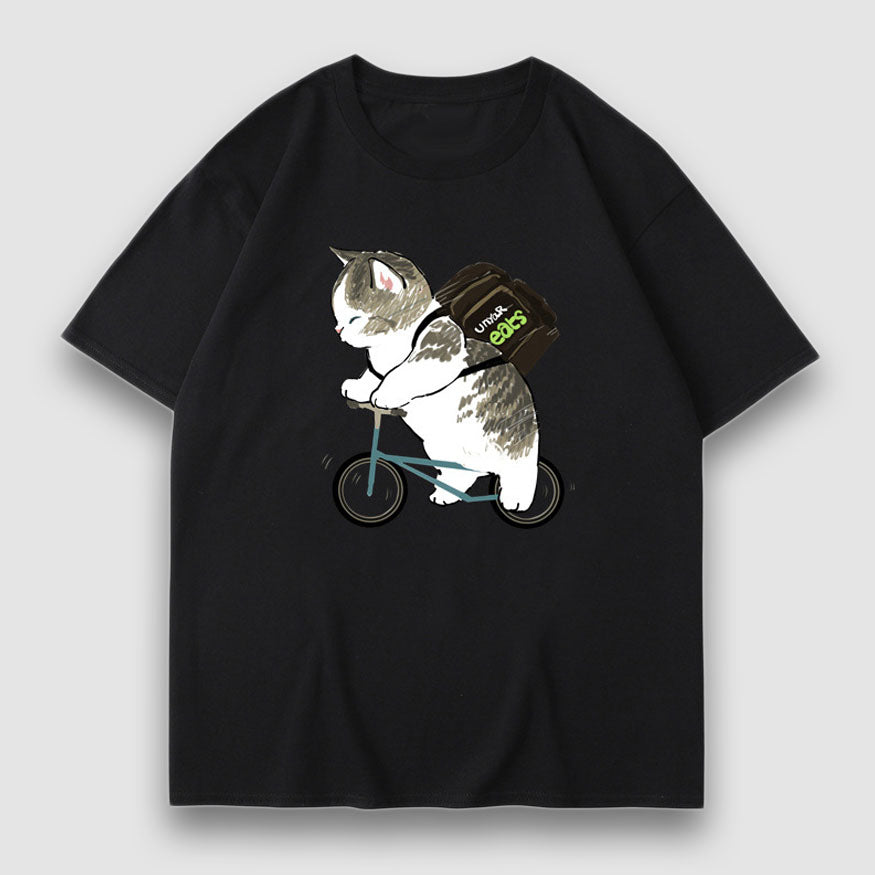 Adorable gato Cartoon Print Tee