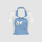 Zweiteiliges Crop-Top mit Schmetterlingsstickerei