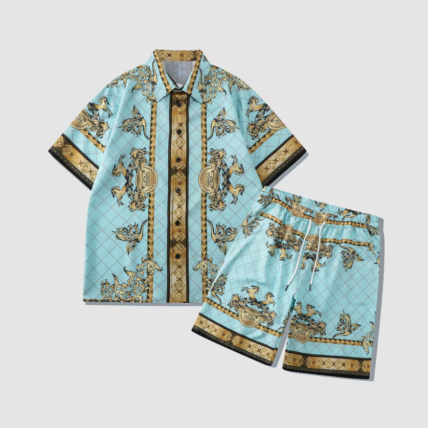 Camisa + pantalón corto de dos piezas con estampado vintage
