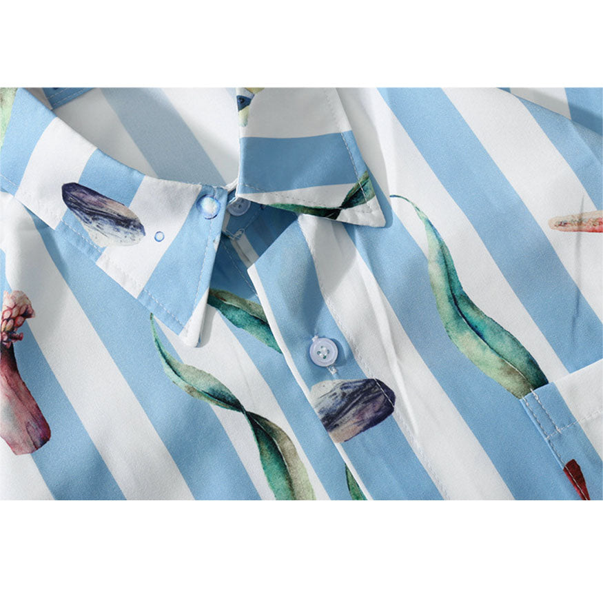 Camisa de verano con estampado de peces a rayas