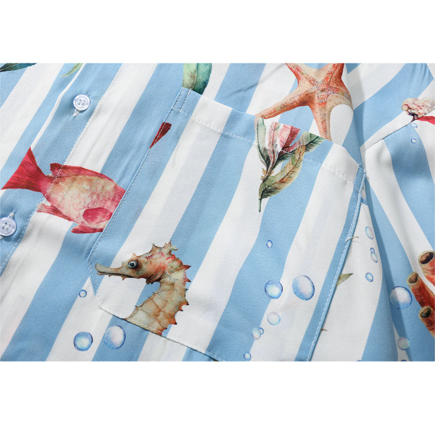Camisa de verano con estampado de peces a rayas
