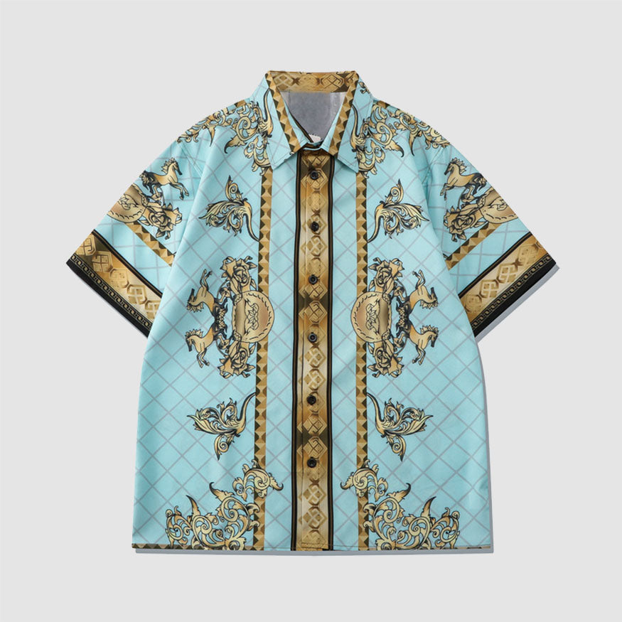 Camisa + pantalón corto de dos piezas con estampado vintage
