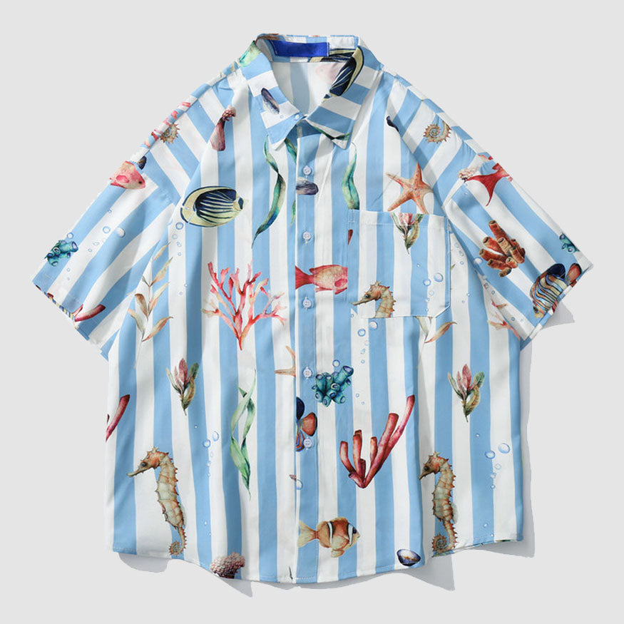 Camisa de verano con estampado de peces a rayas