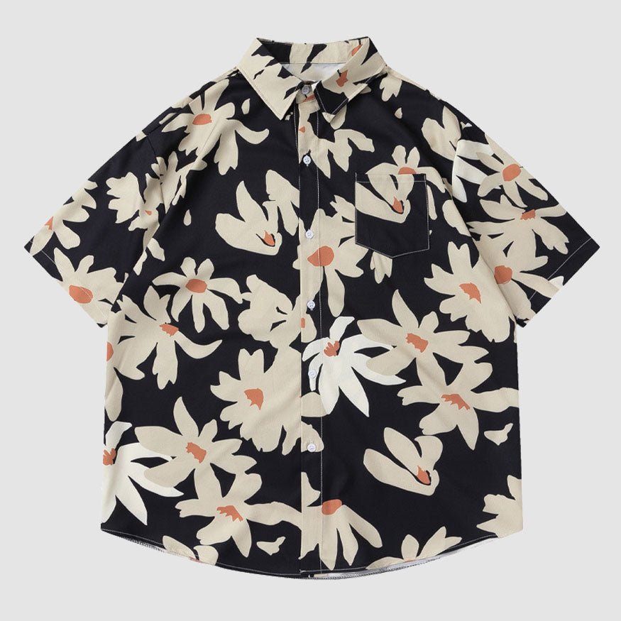 Sommerhemd mit Chrysanthemen-Print