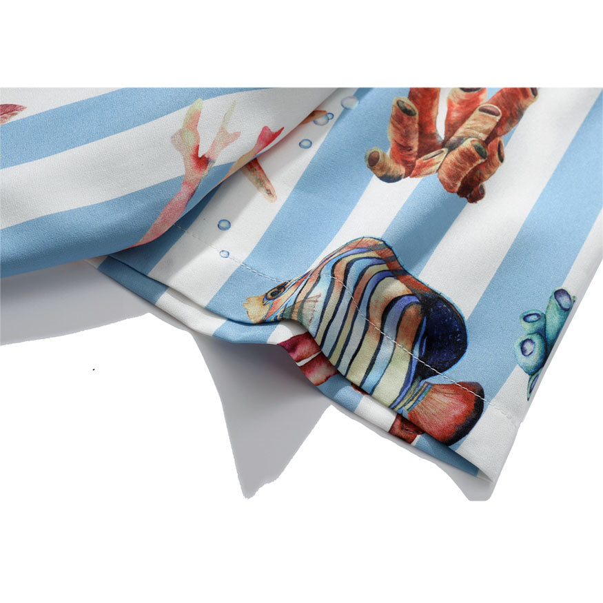 Camisa de verano con estampado de peces a rayas