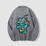 Pullover mit Dinosaurier-Print und Milchtee
