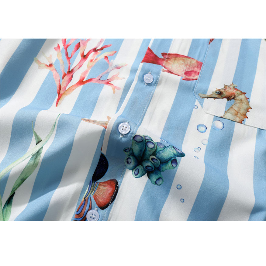 Camisa de verano con estampado de peces a rayas
