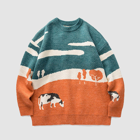 Kuh-Strickpullover mit Print
