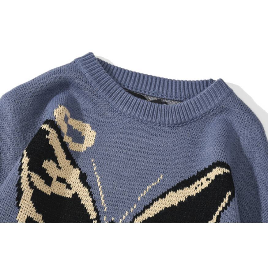 Pullover mit Schmetterlings- und Buchstaben-Graffiti-Print
