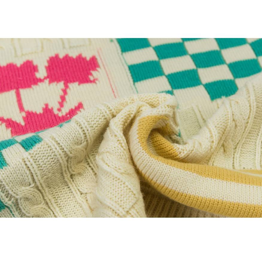 Floral And Check Pattern Sweater