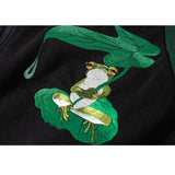 Chaqueta bordada con estampado de loto y rana