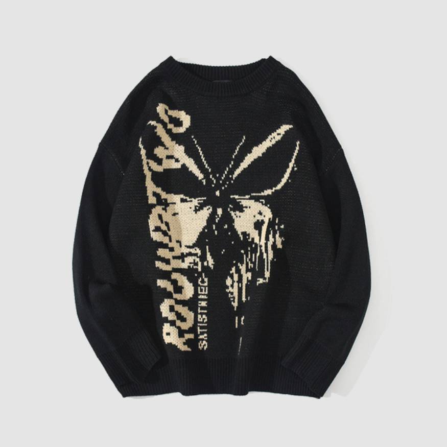 Pullover mit Schmetterlings- und Buchstaben-Graffiti-Print
