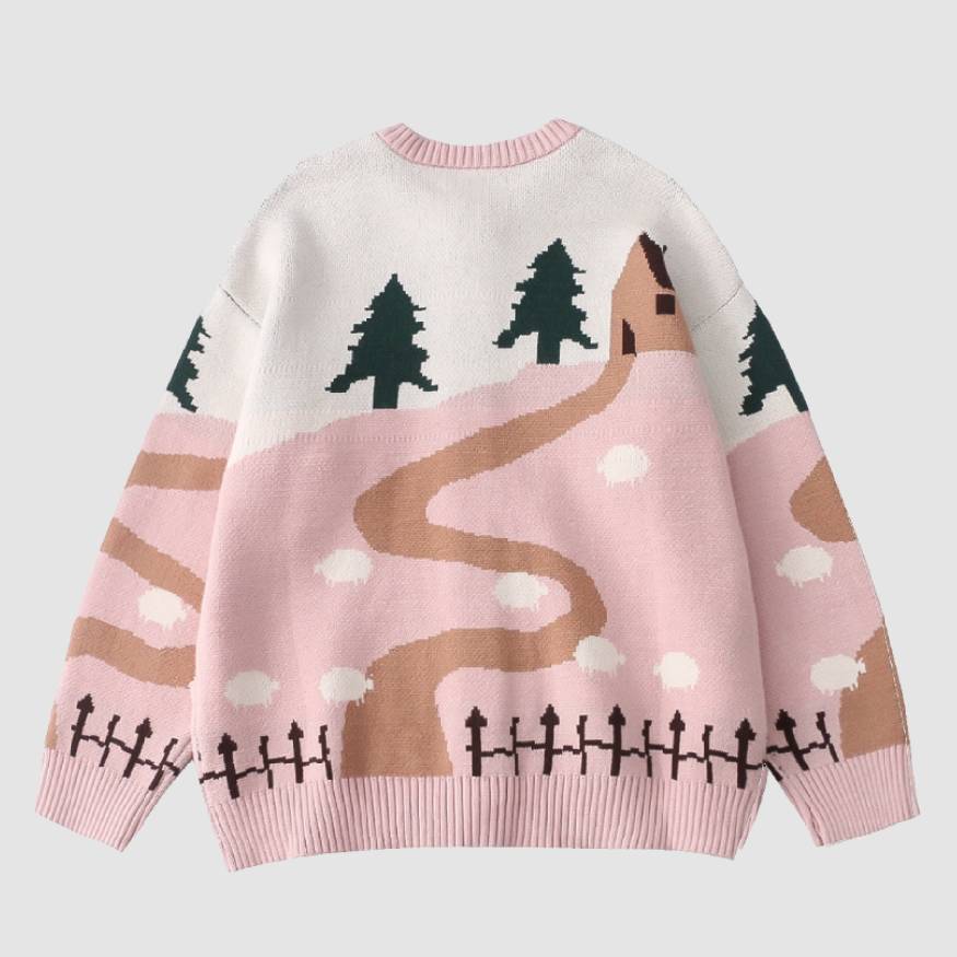 Ilustración de paisaje infantil Jacquard Cardigan Suéter