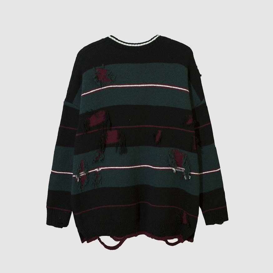 Vintage Pullover mit zerrissenem Streifenmuster
