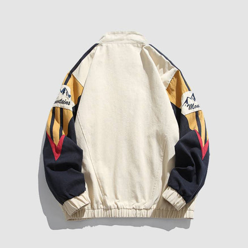 Color Block Sleeve Mountain Embroidered Jacket