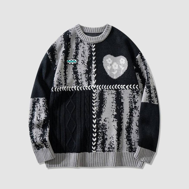 Pullover mit Herzmuster und Fadennähten