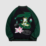 Chaqueta bordada con estampado de loto y rana