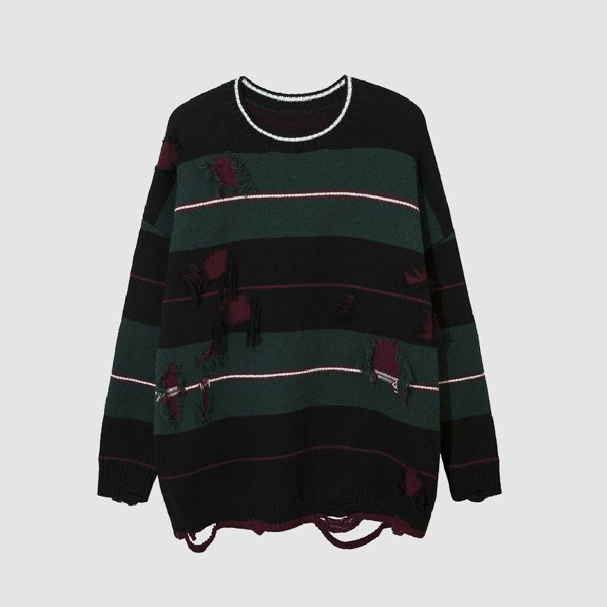 Vintage Pullover mit zerrissenem Streifenmuster