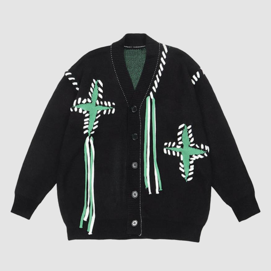 Suéter Cardigan con patrón de estrella de borla