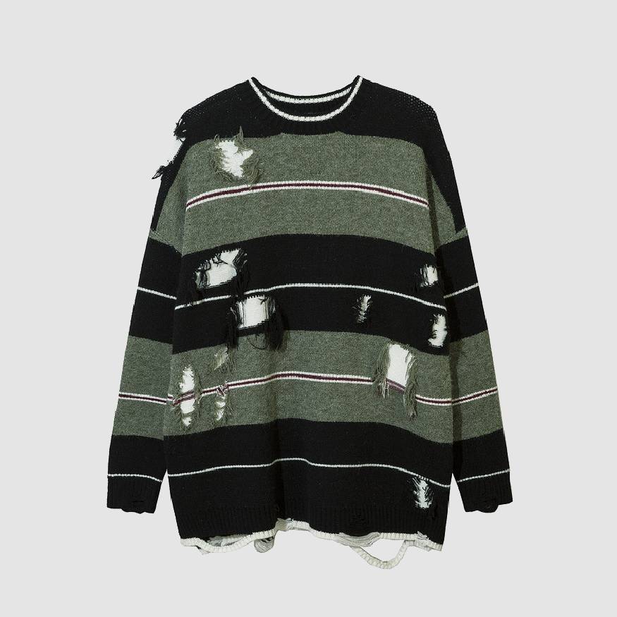 Vintage Pullover mit zerrissenem Streifenmuster