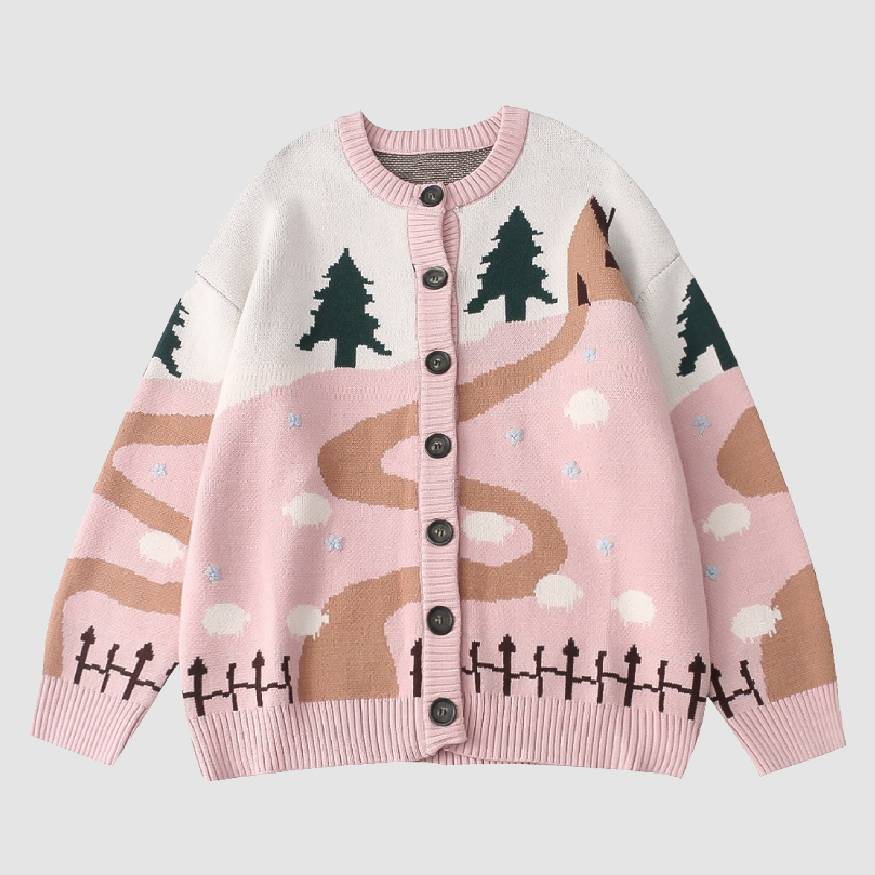 Ilustración de paisaje infantil Jacquard Cardigan Suéter