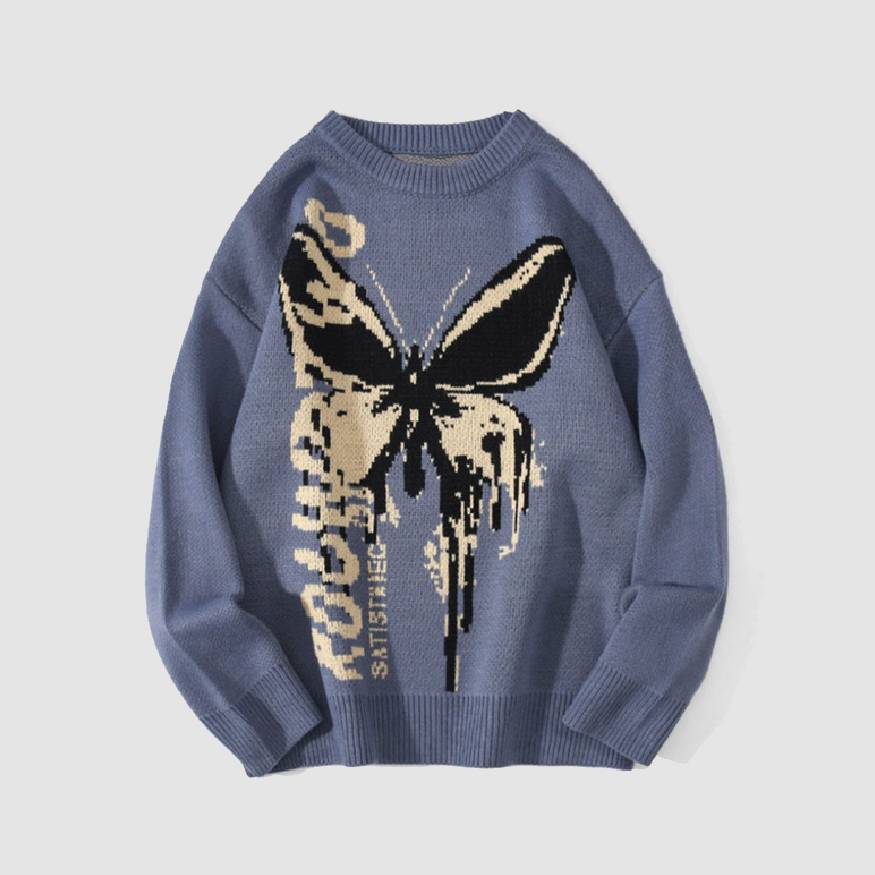 Pullover mit Schmetterlings- und Buchstaben-Graffiti-Print