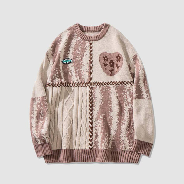 Pullover mit Herzmuster und Fadennähten