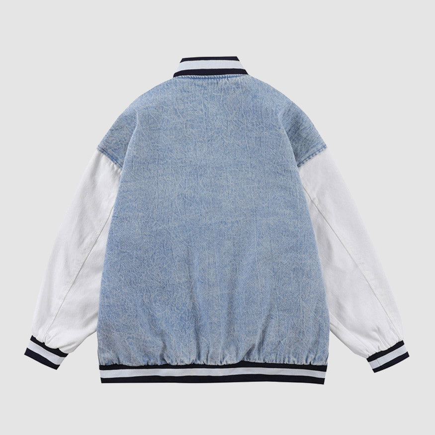 Embroidery Patchwork Denim Baseball Jacket