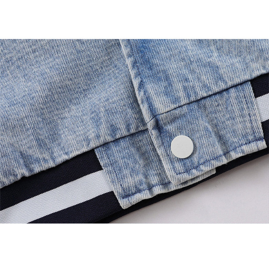 Embroidery Patchwork Denim Baseball Jacket