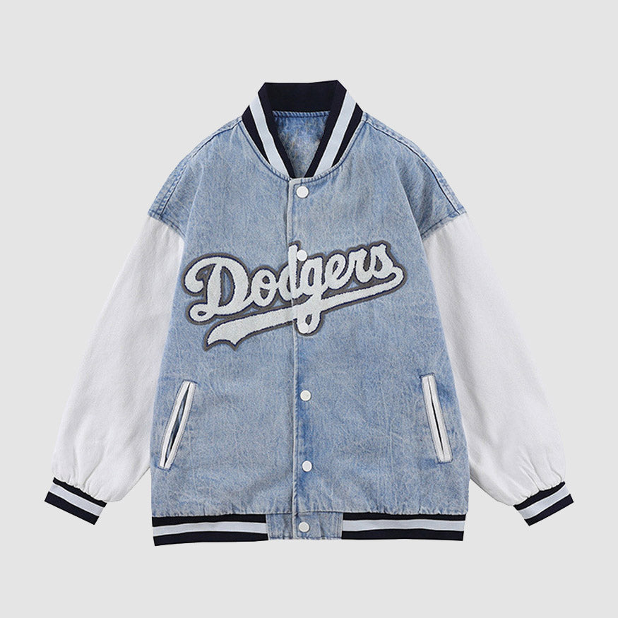 Embroidery Patchwork Denim Baseball Jacket