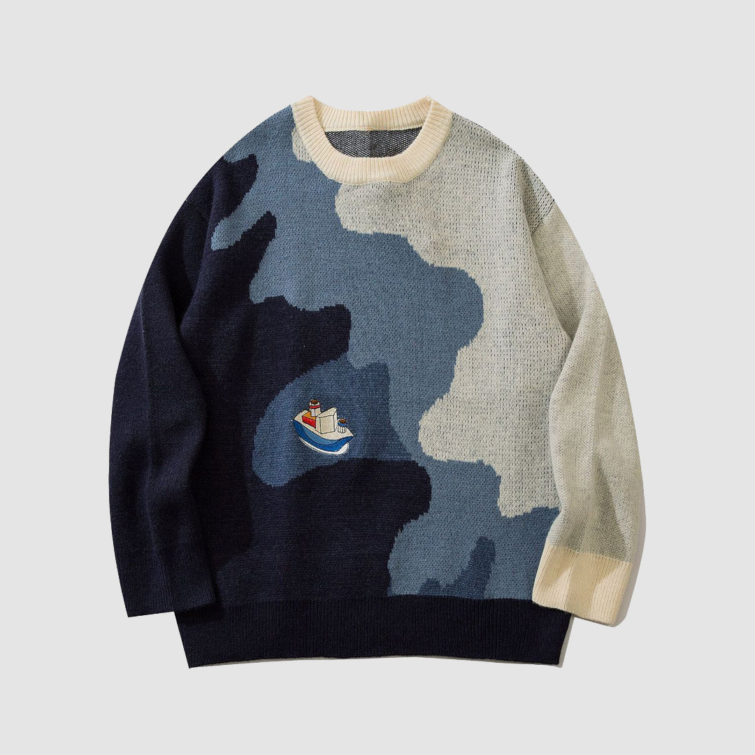 Pullover mit Segelboot-Stickerei