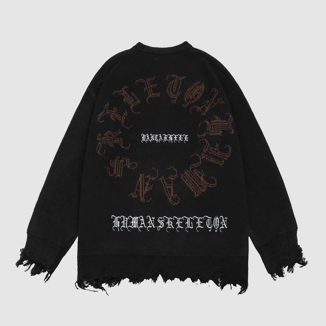 Skelett-Pullover mit zerrissenem Saum