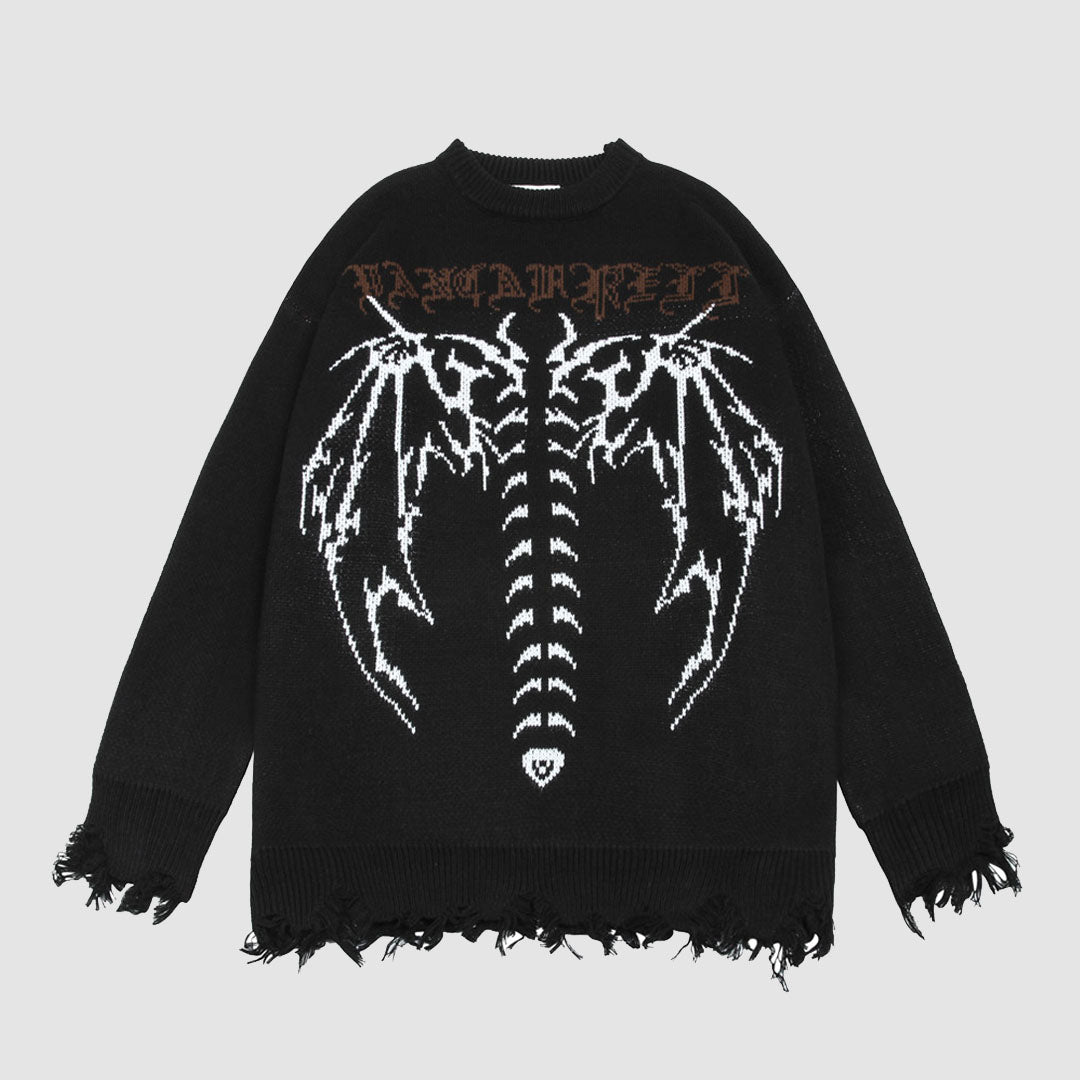 Skelett-Pullover mit zerrissenem Saum