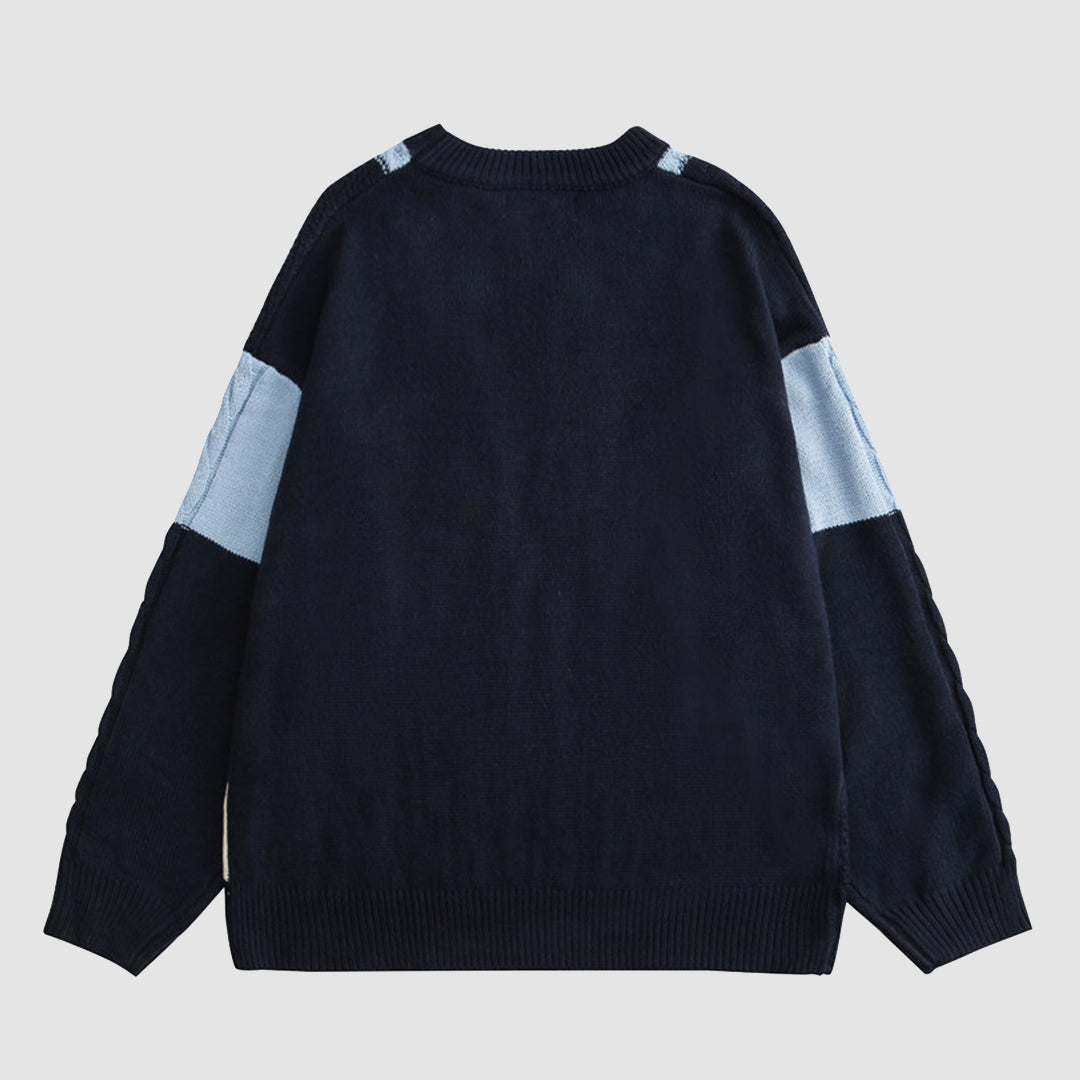 Farbblock-Pullover im College-Stil