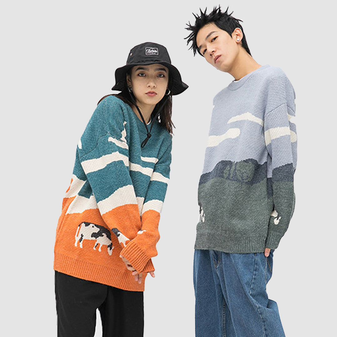Suéter de punto con estampado de vaca