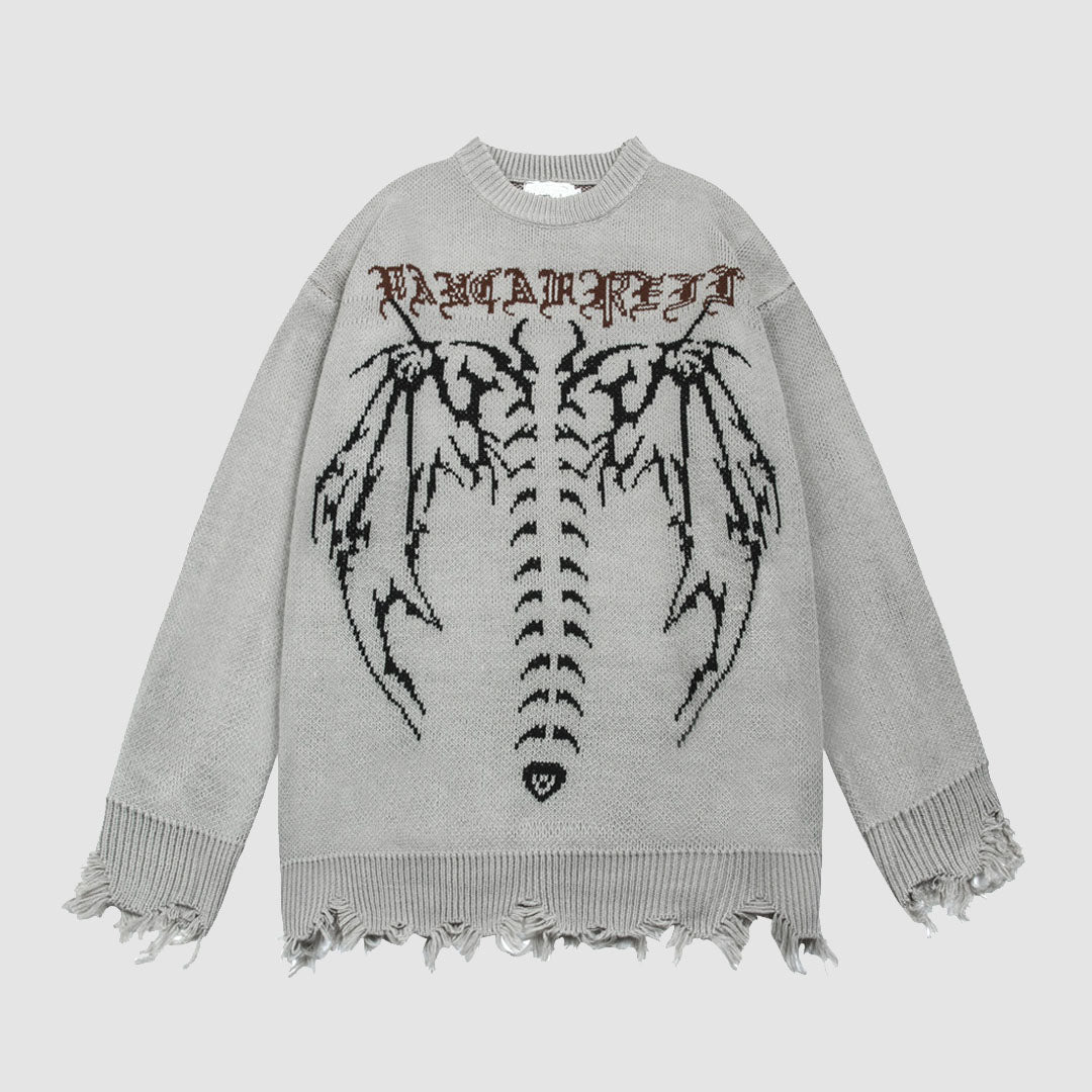Skelett-Pullover mit zerrissenem Saum