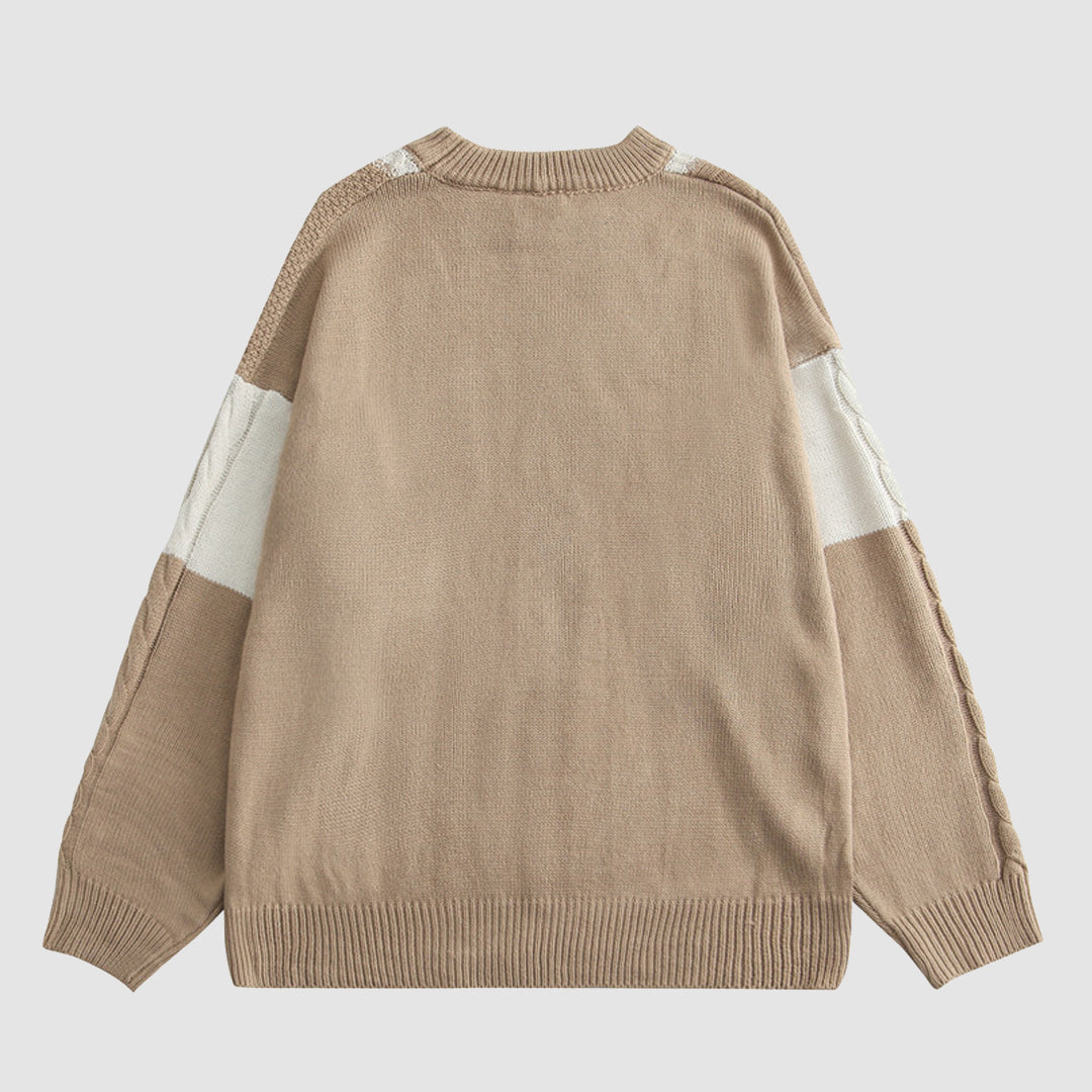Farbblock-Pullover im College-Stil