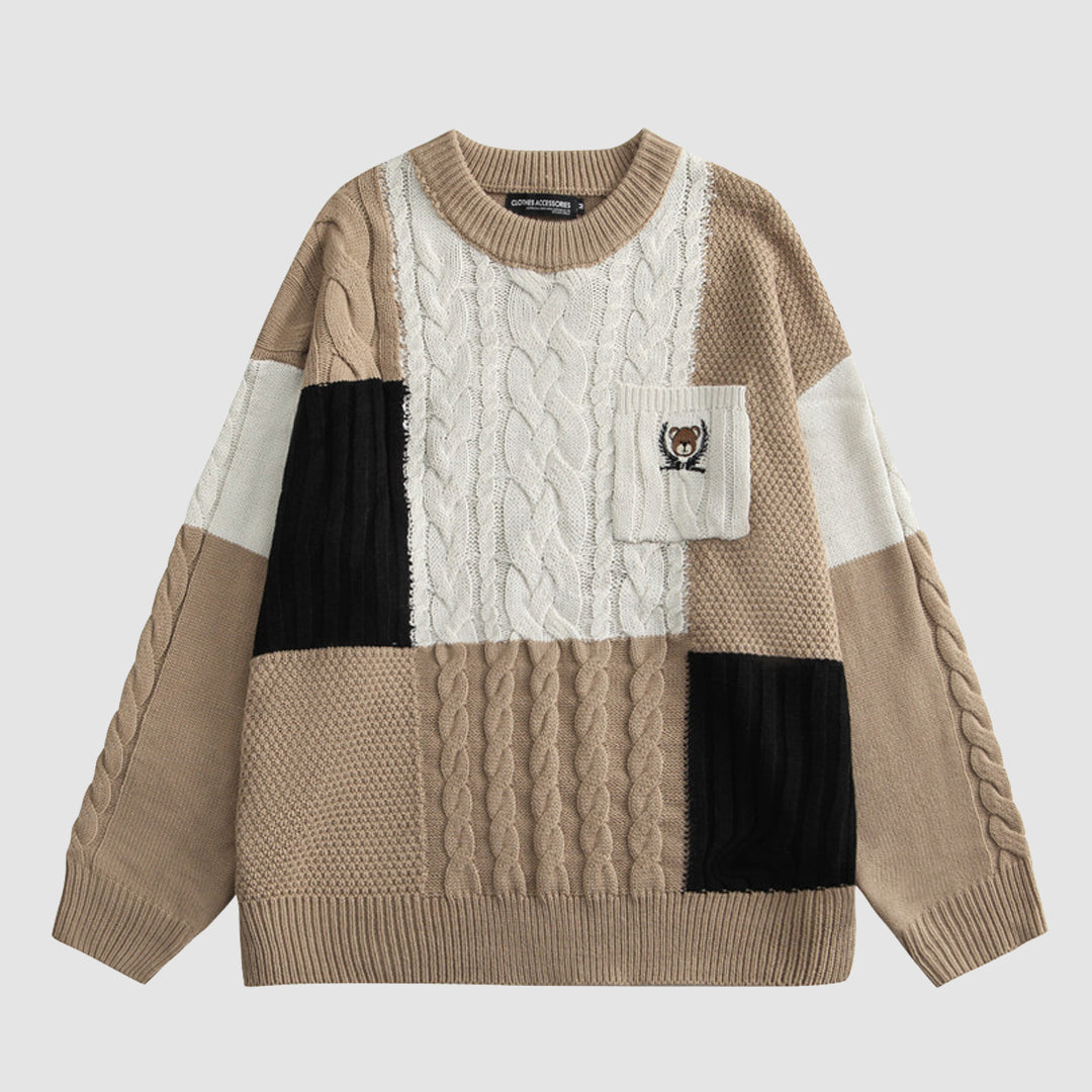 Farbblock-Pullover im College-Stil