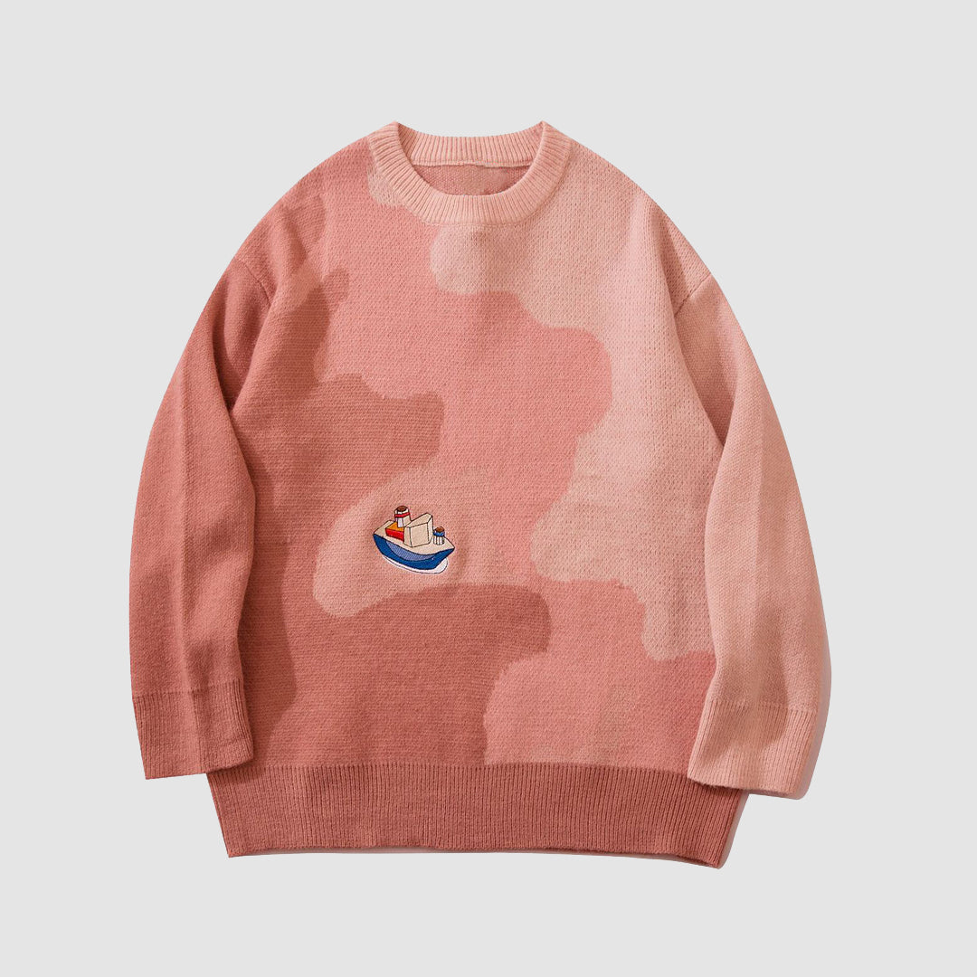 Pullover mit Segelboot-Stickerei