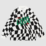 Plaid-Sweatshirt mit bestickten Buchstaben