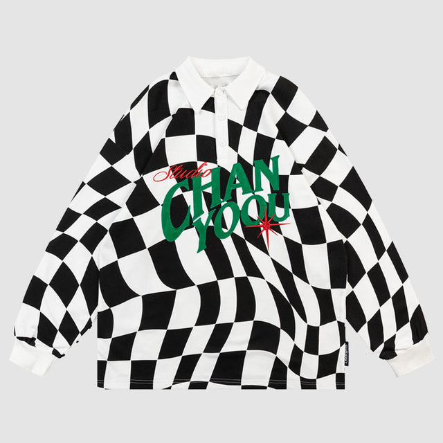 Plaid-Sweatshirt mit bestickten Buchstaben
