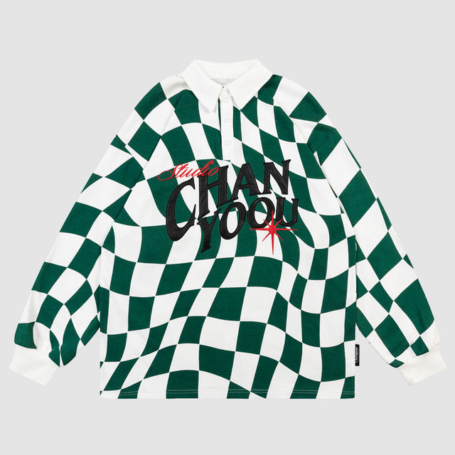 Plaid-Sweatshirt mit bestickten Buchstaben